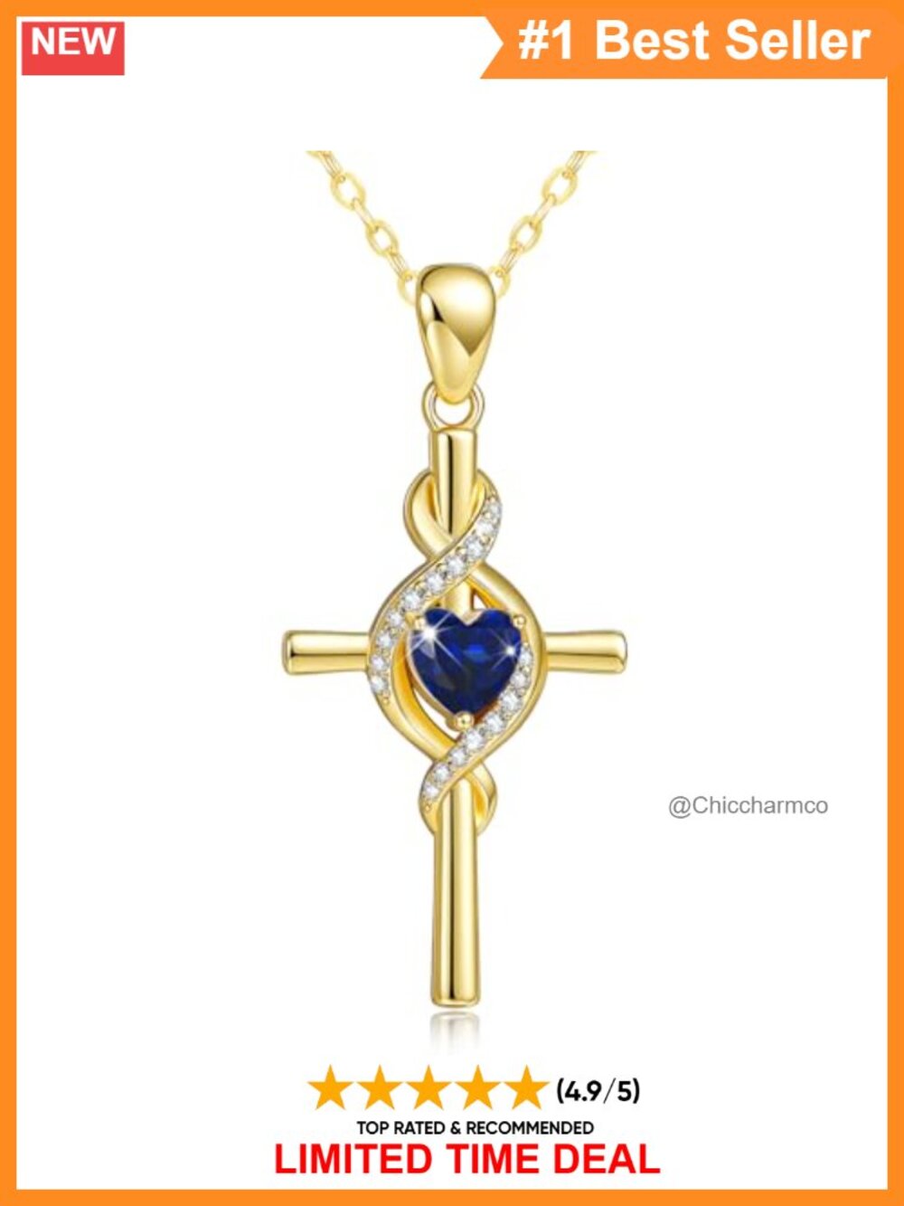 14K Gold Plated Infinity Cross Birthstone Necklace Christian Heart Pendant